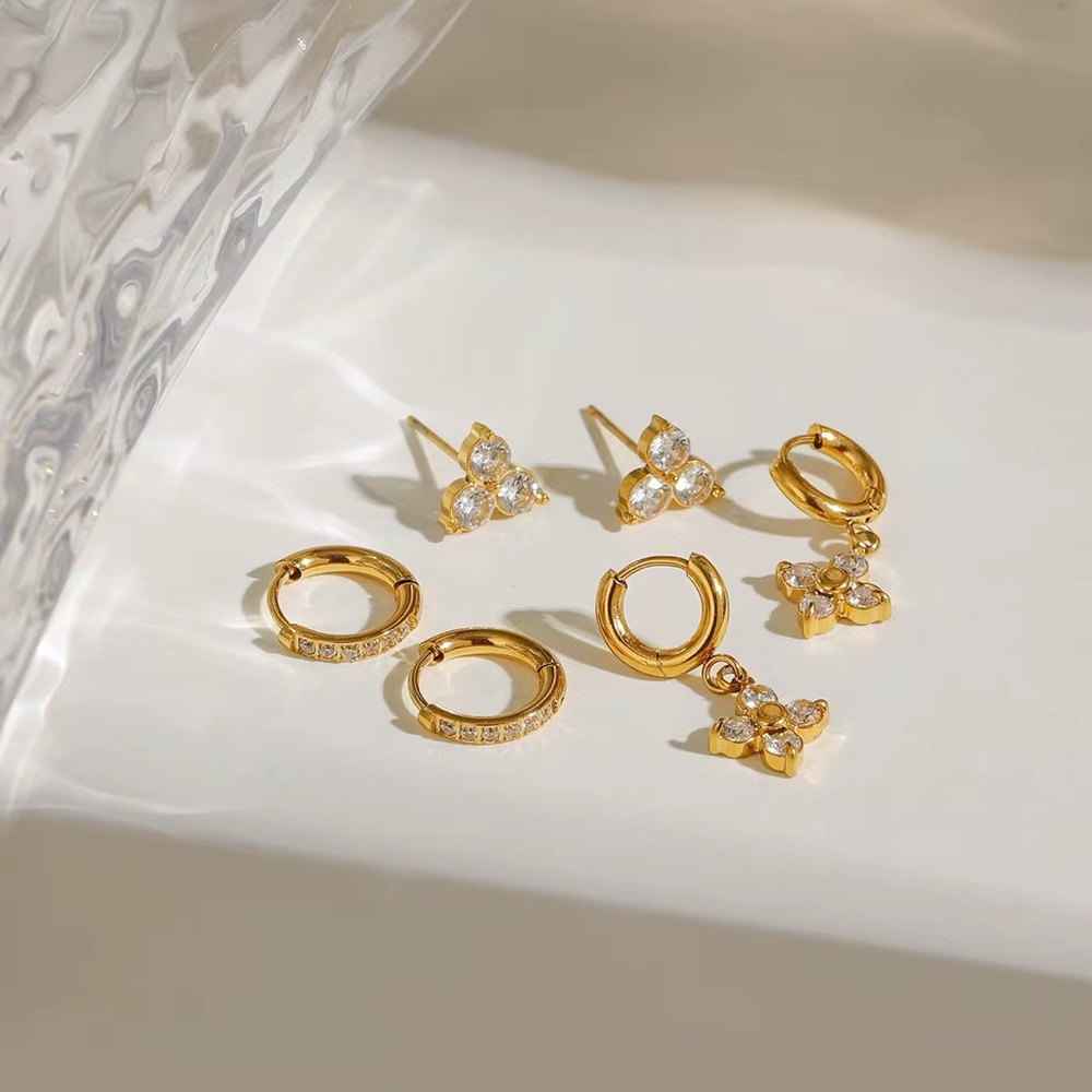 3 Pairs | 18K Gold Plated Earring Set - Picture 2 of 7